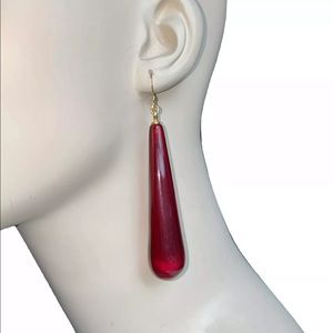 Kenneth Jay Lane Mega Red Drop Earrings Gold Plate